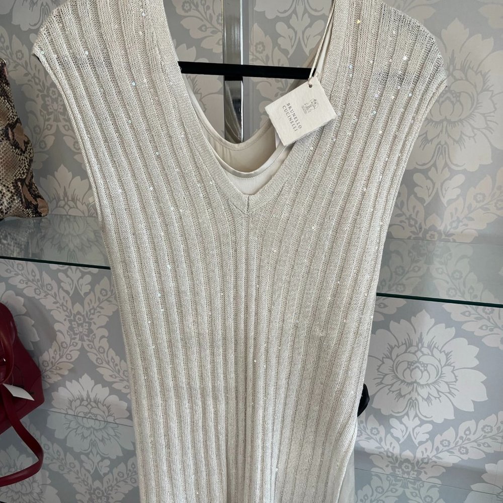 BRUNELLO CUCINELLI Sequin Accent Sleeveless Sweater Top